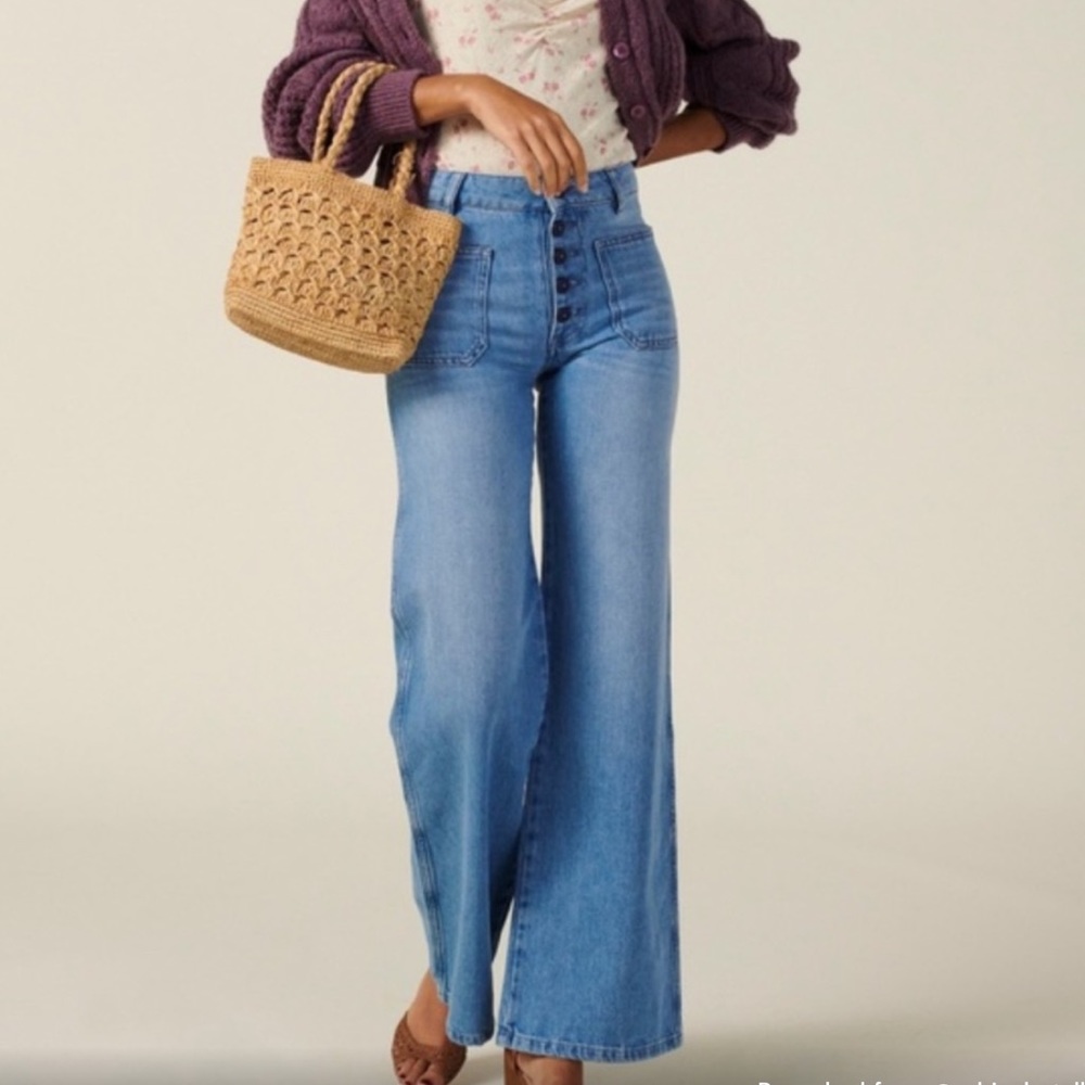 Rouje Blue Flare Wide Leg Jeans